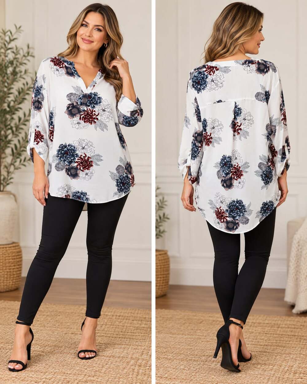 Daniel Rainn V-Neck Floral Blouse White Size XL RPD14198PR1